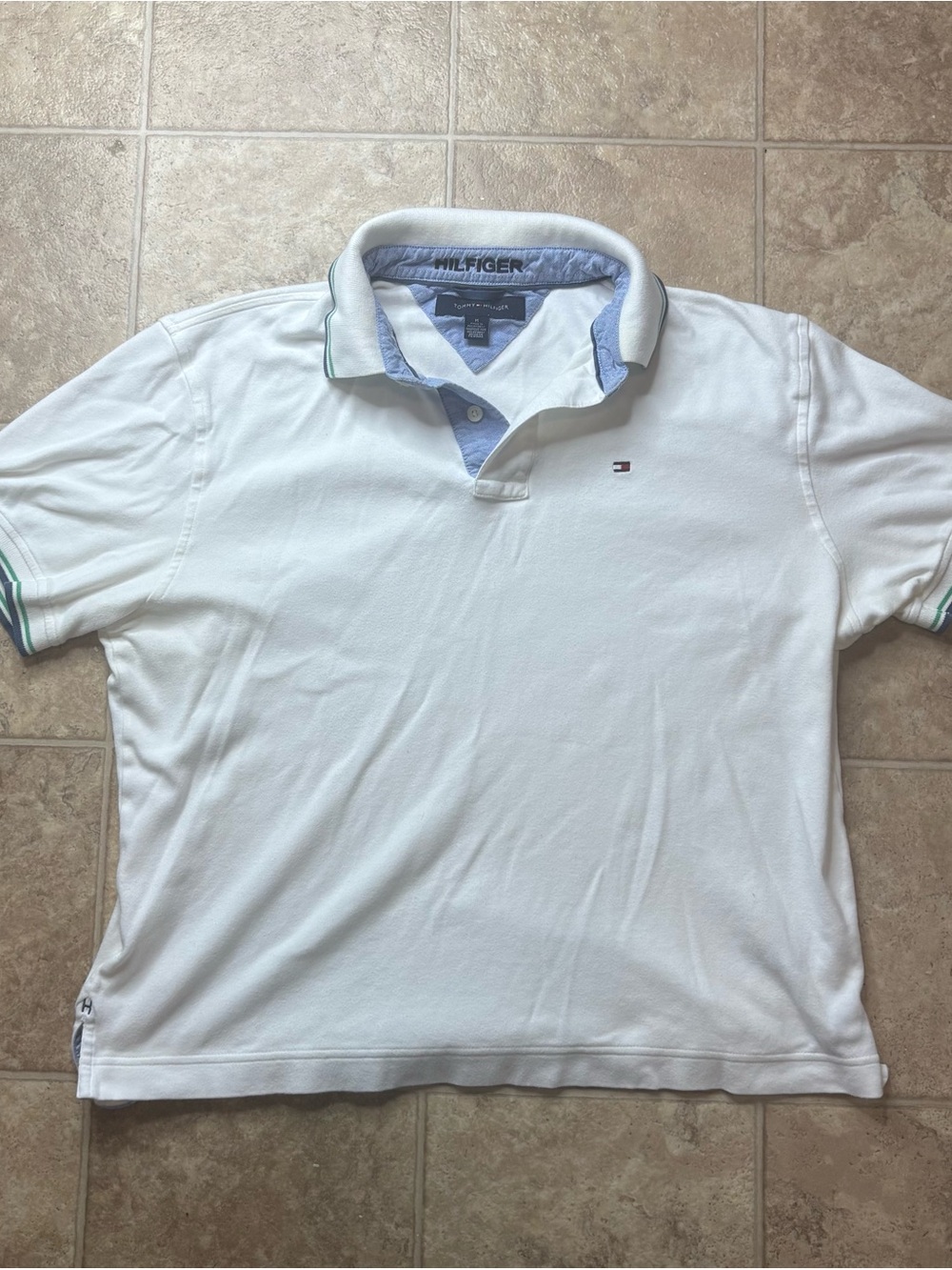 Tommy Hilfiger White Polo Shirt with Contrast Collar Men’s M